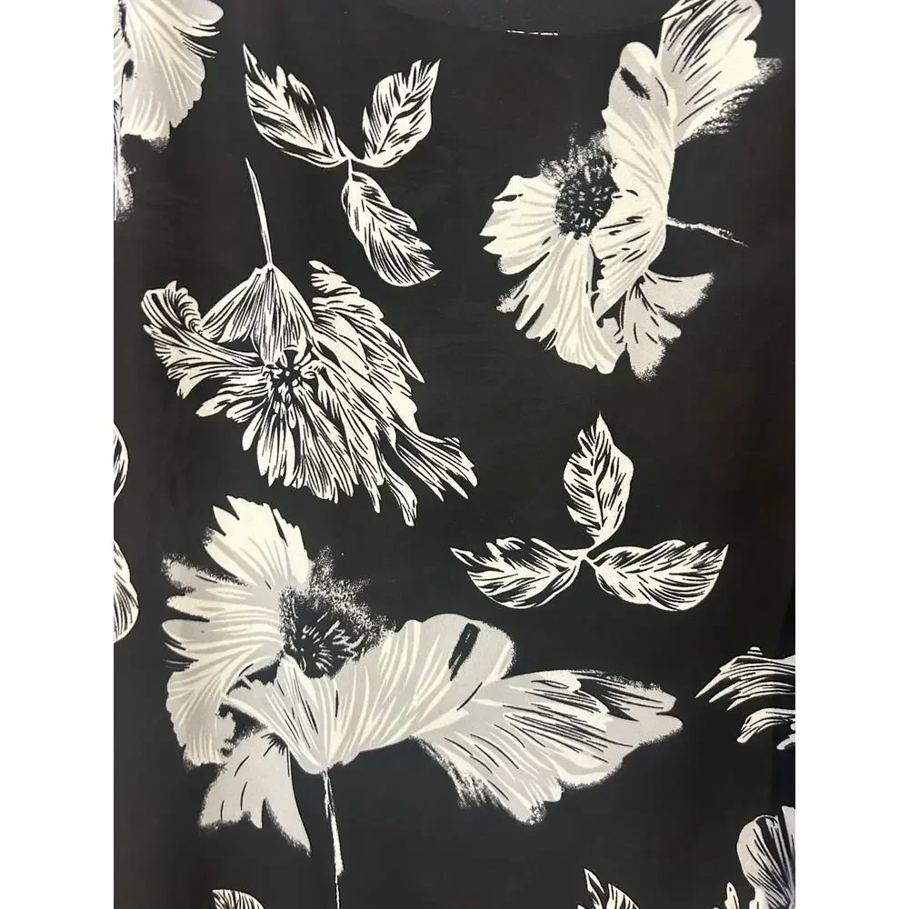 Black cream Daniel Rainn 3/4 sleeve floral blouse top shirt women's size medium - Picture 6 of 6